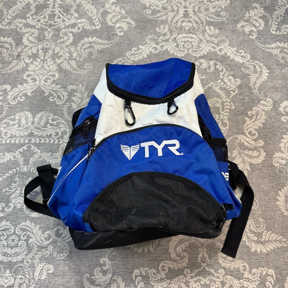 TYR Alliance Team Backpack II Swim Bag Blue/White Mesh Vent Pocket